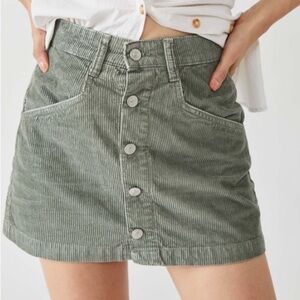 Free People Green Corduroy Button Down Ray Mini Skirt - Size 30 US 10
